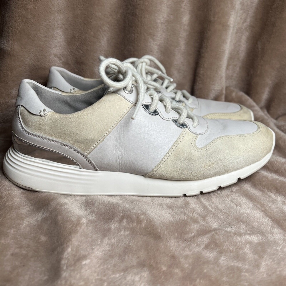 Cole Haan Grand.OS Sneakers Womens 8.5B White Cream Leather Suede Neutral Preppy